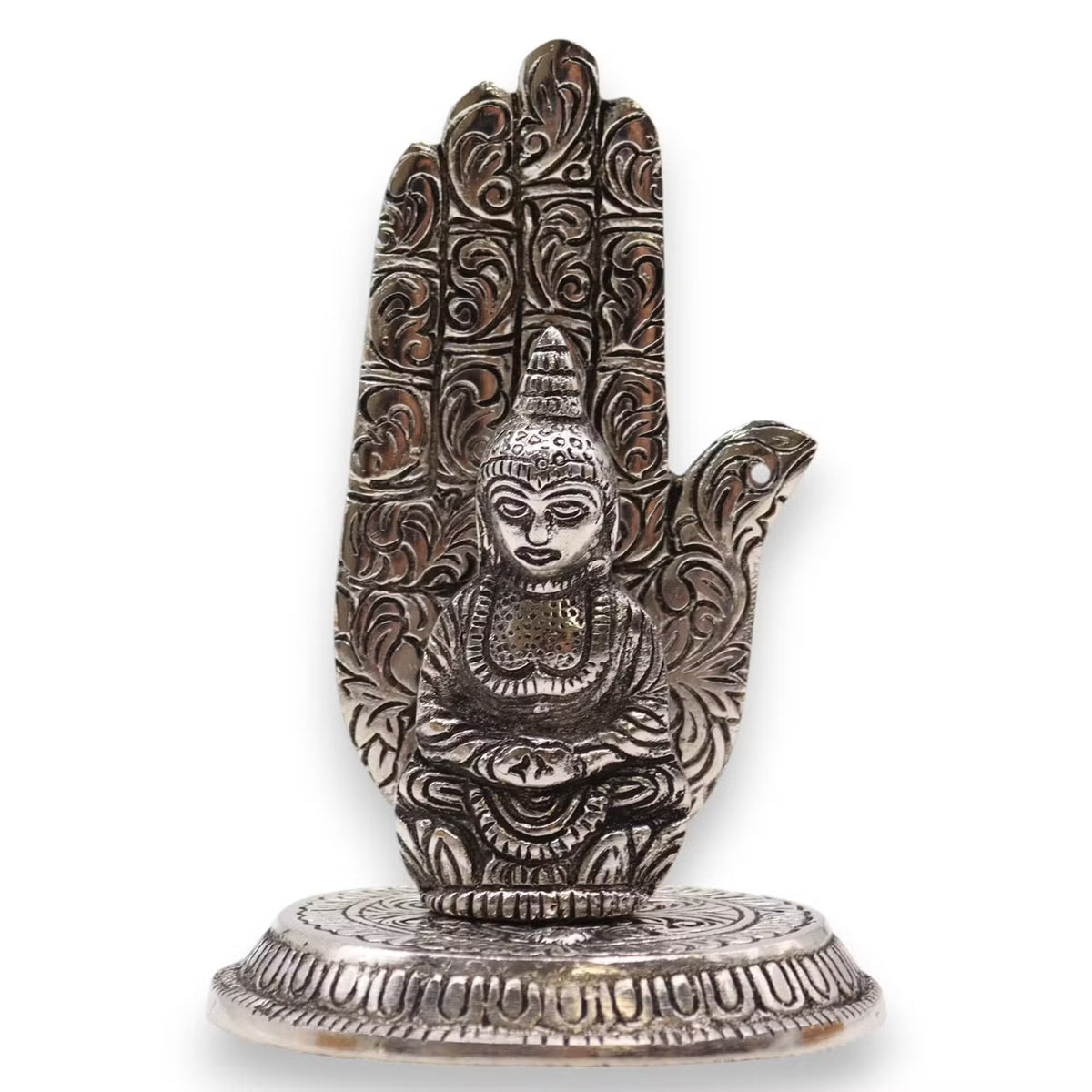 Budda i Ręka - Podstawka z Polerowanego Aluminium