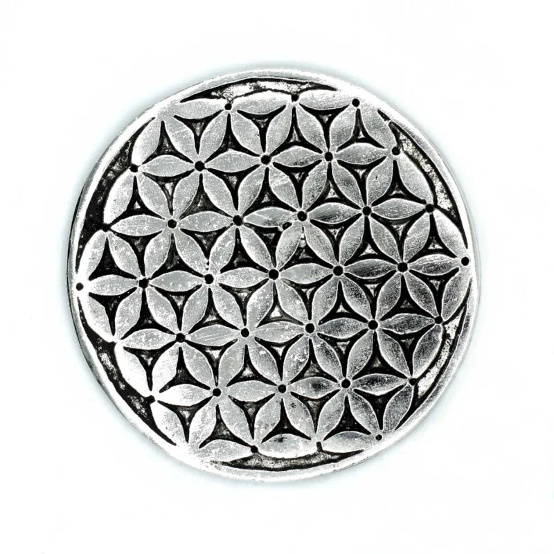 Podstawka pod Kadzidełka z Polerowanego Aluminium 11 cm - Kwiat Życia - Turmalinova Sklep Ezoteryczny Bielsko-Biała